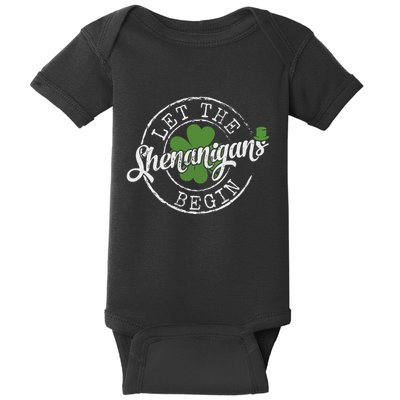 Let The Shenanigans Begin Funny Clovers St Patricks Day Baby Bodysuit