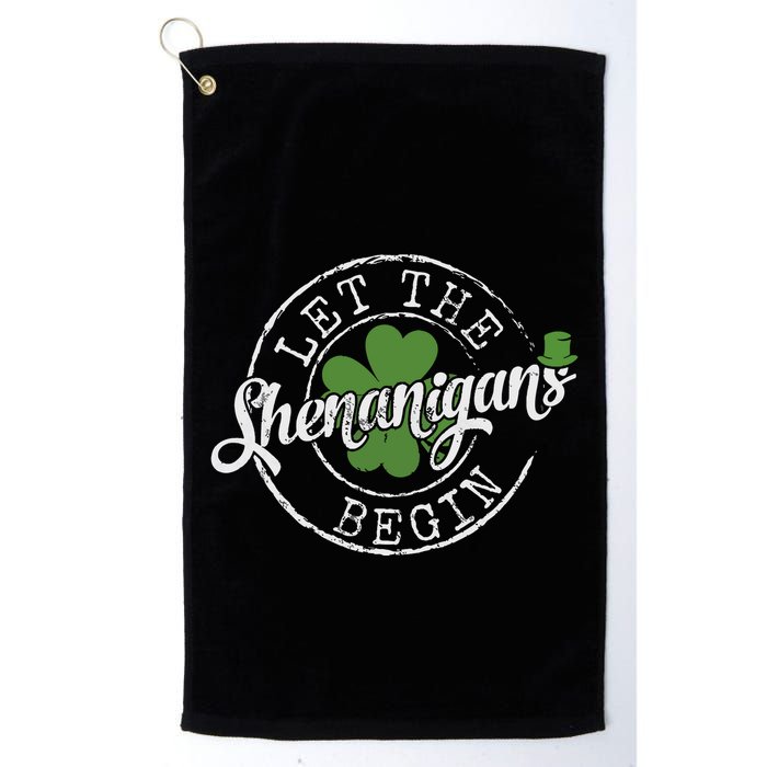 Let The Shenanigans Begin Funny Clovers St Patricks Day Golf Towel