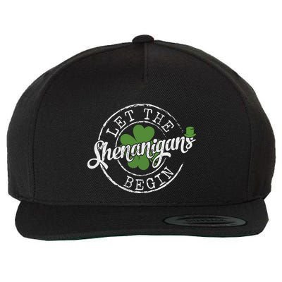 Let The Shenanigans Begin Funny Clovers St Patricks Day Wool Snapback Cap