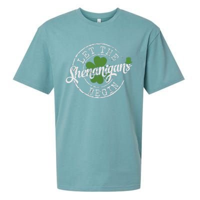 Let The Shenanigans Begin Funny Clovers St Patricks Day Sueded Cloud Jersey T-Shirt