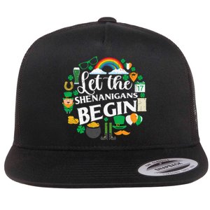 Let The Shenanigans Begin Rainbow Flat Bill Trucker Hat