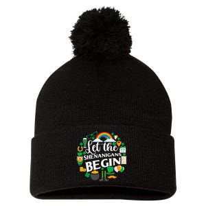 Let The Shenanigans Begin Rainbow Pom Pom 12in Knit Beanie