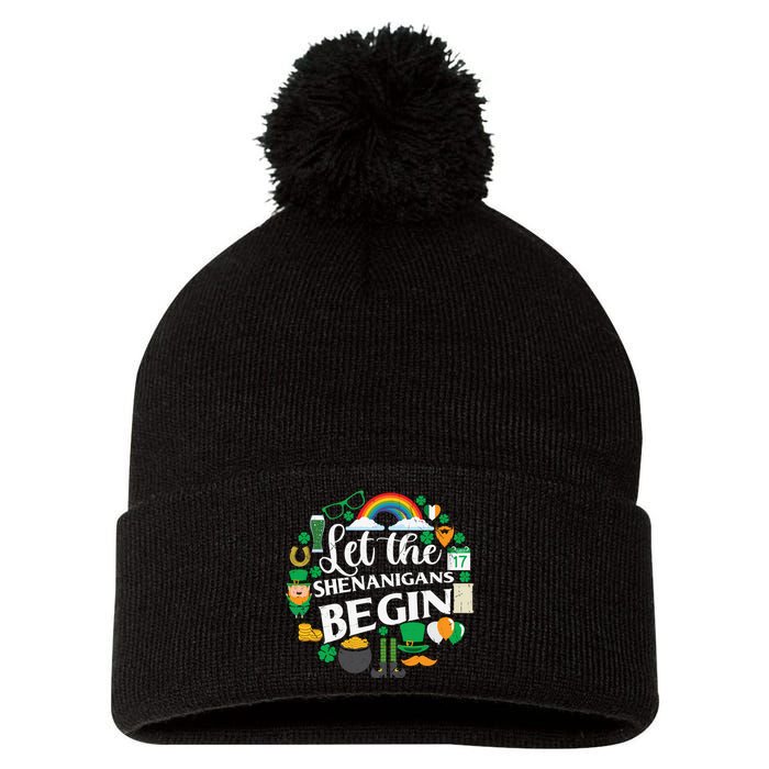 Let The Shenanigans Begin Rainbow Pom Pom 12in Knit Beanie