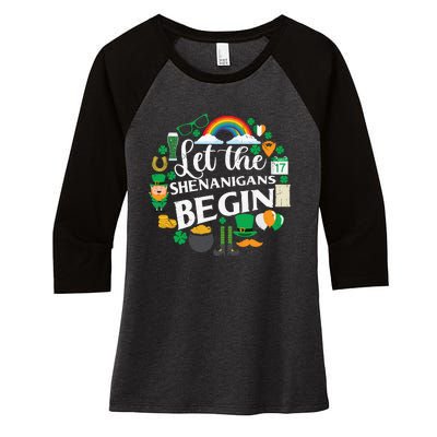 Let The Shenanigans Begin Rainbow Women's Tri-Blend 3/4-Sleeve Raglan Shirt