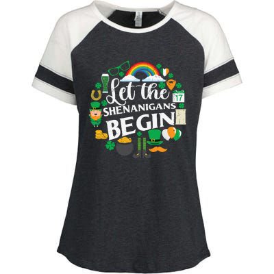 Let The Shenanigans Begin Rainbow Enza Ladies Jersey Colorblock Tee