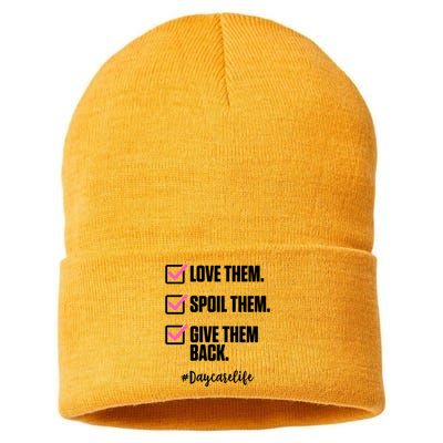 Love Them Spoil Them Give Them Back Daycarelife Teacher Gift Sustainable Knit Beanie