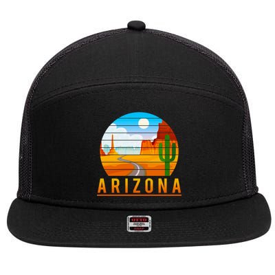 Love The State Of Arizona Desert Road And Saguaro Cactus Gift 7 Panel Mesh Trucker Snapback Hat