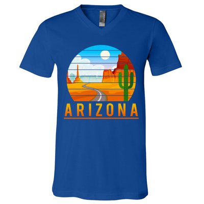 Love The State Of Arizona Desert Road And Saguaro Cactus Gift V-Neck T-Shirt