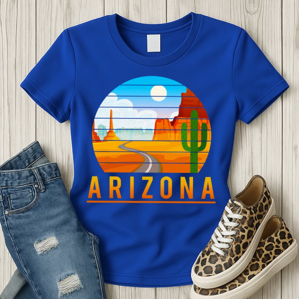Love The State Of Arizona Desert Road And Saguaro Cactus Gift Womens T-Shirt