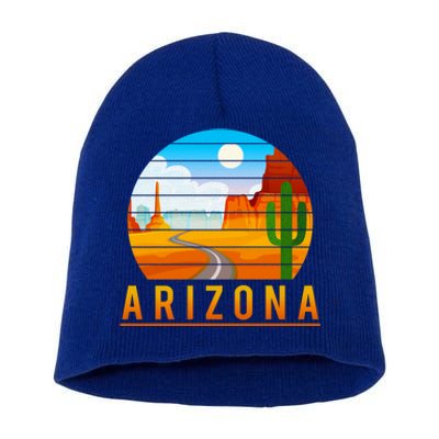 Love The State Of Arizona Desert Road And Saguaro Cactus Gift Short Acrylic Beanie