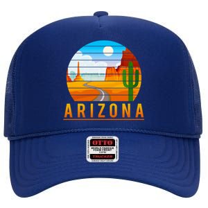 Love The State Of Arizona Desert Road And Saguaro Cactus Gift High Crown Mesh Back Trucker Hat