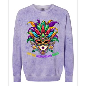 Let The Shenanigans Begin Mardi Gras Jester Mask Beads Colorblast Crewneck Sweatshirt