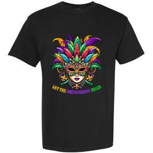 Let The Shenanigans Begin Mardi Gras Jester Mask Beads Garment-Dyed Heavyweight T-Shirt