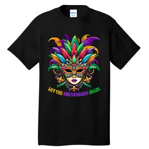 Let The Shenanigans Begin Mardi Gras Jester Mask Beads Tall T-Shirt