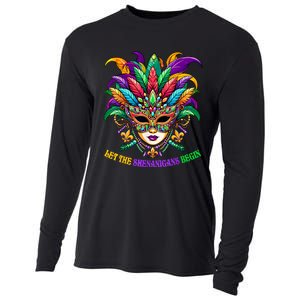 Let The Shenanigans Begin Mardi Gras Jester Mask Beads Cooling Performance Long Sleeve Crew