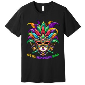 Let The Shenanigans Begin Mardi Gras Jester Mask Beads Premium T-Shirt