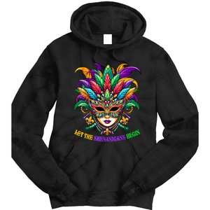 Let The Shenanigans Begin Mardi Gras Jester Mask Beads Tie Dye Hoodie