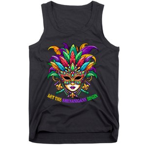 Let The Shenanigans Begin Mardi Gras Jester Mask Beads Tank Top