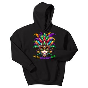 Let The Shenanigans Begin Mardi Gras Jester Mask Beads Kids Hoodie