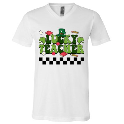 Lucky Teacher St Patrick's Day Holiday V-Neck T-Shirt