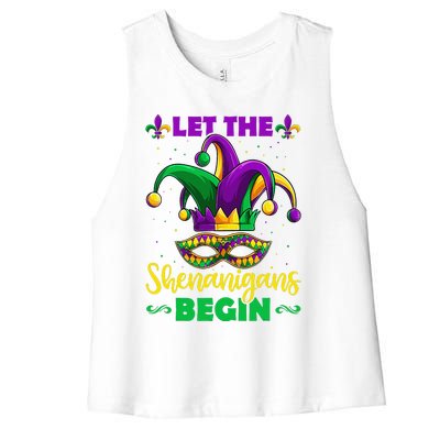 Let The Shenanigans Begin Mardi Gras Women's Racerback Cropped Tank