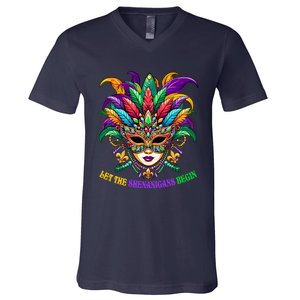 Let The Shenanigans Begin Jester Mask Beads V-Neck T-Shirt