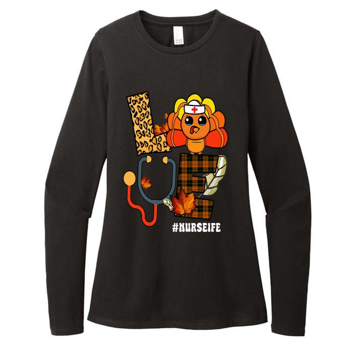 Love Turkey Stethoscope Nurse Thanksgiving Fall Scrub Womens CVC Long Sleeve Shirt