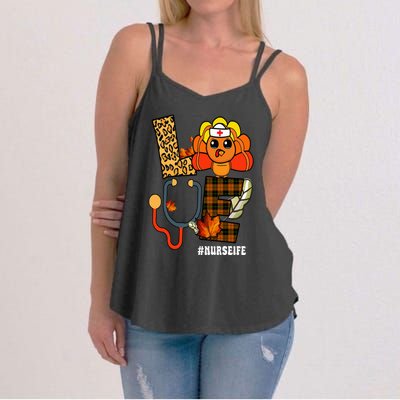 Love Turkey Stethoscope Nurse Thanksgiving Fall Scrub Women's Strappy Tank