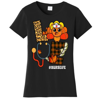 Love Turkey Stethoscope Nurse Thanksgiving Fall Scrub Women's T-Shirt