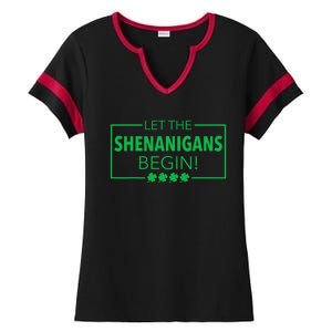 Let The Shenanigans Begin Funny St. Patricks Day Ladies Halftime Notch Neck Tee