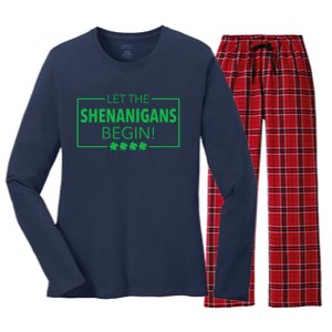 Let The Shenanigans Begin Funny St. Patricks Day Women's Long Sleeve Flannel Pajama Set 