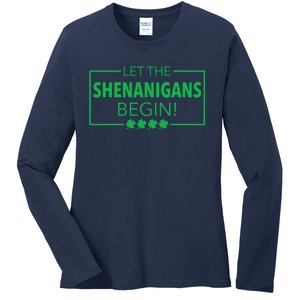 Let The Shenanigans Begin Funny St. Patricks Day Ladies Long Sleeve Shirt