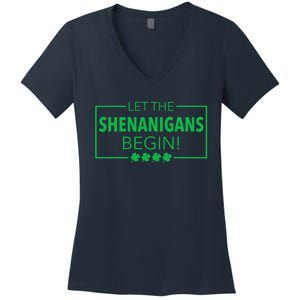 Let The Shenanigans Begin Funny St. Patricks Day Women's V-Neck T-Shirt