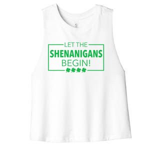 Let The Shenanigans Begin Funny St. Patricks Day Women's Racerback Cropped Tank