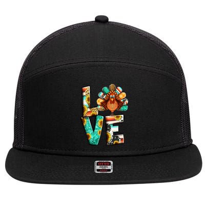 Love Turkey Sunflower Fall Gobble Family Thanksgiving Gift 7 Panel Mesh Trucker Snapback Hat