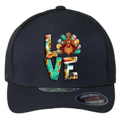 Love Turkey Sunflower Fall Gobble Family Thanksgiving Gift Flexfit Unipanel Trucker Cap