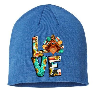 Love Turkey Sunflower Fall Gobble Family Thanksgiving Gift Sustainable Beanie