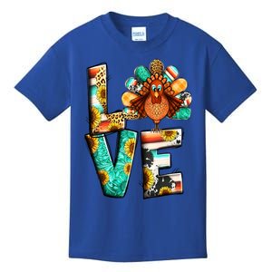 Love Turkey Sunflower Fall Gobble Family Thanksgiving Gift Kids T-Shirt