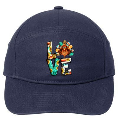 Love Turkey Sunflower Fall Gobble Family Thanksgiving Gift 7-Panel Snapback Hat