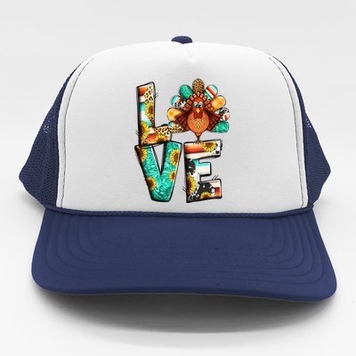 Love Turkey Sunflower Fall Gobble Family Thanksgiving Gift Trucker Hat