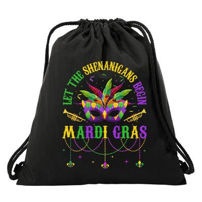 Let The Shenanigans Begin Mardi Gras Mask Drawstring Bag