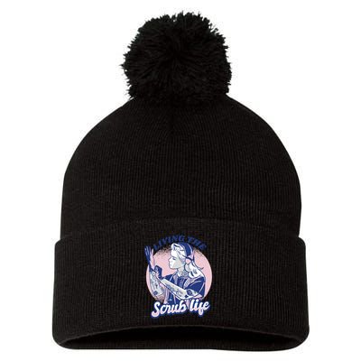 Living The Scrub Life Pom Pom 12in Knit Beanie