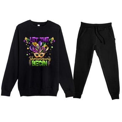 Let The Shenanigans Begin Mardi Gras Party Carnival Premium Crewneck Sweatsuit Set