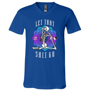 Let That Shit Go Yoga Mermaid Pose Skeleton Anahata Symbol Gift V-Neck T-Shirt