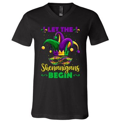 Let The Shenanigans Begin Mardi Gras V-Neck T-Shirt