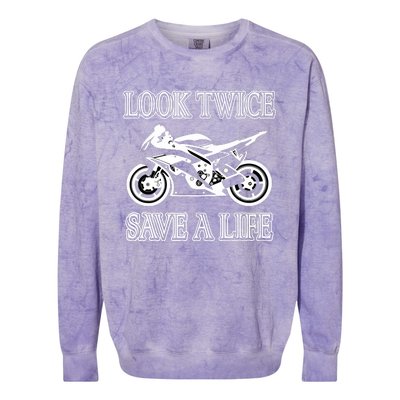 Look Twice Save A Life Motorcycle Bike Safety Colorblast Crewneck Sweatshirt