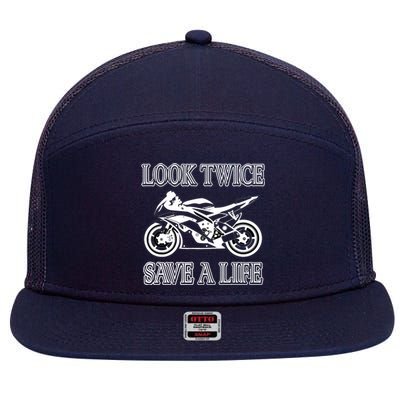 Look Twice Save A Life Motorcycle Bike Safety 7 Panel Mesh Trucker Snapback Hat