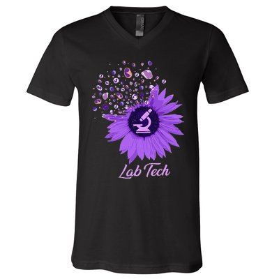 Lab Tech SunFlower Med Tech Funny Medical Technician Lab V-Neck T-Shirt