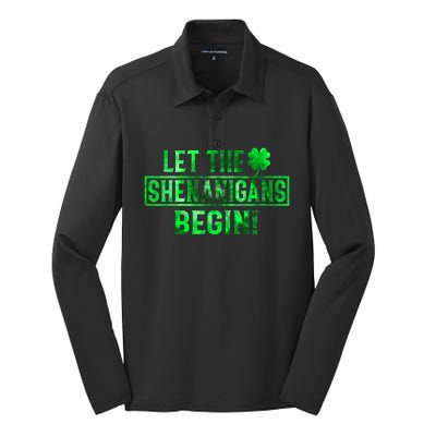 Let The Shenanigans Begin St Patricks Day Tie Dye Style Silk Touch Performance Long Sleeve Polo