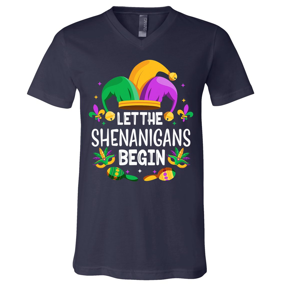 Let The Shenanigans Begin Mardi Gras Shirts, Kids Men Women V-Neck T-Shirt